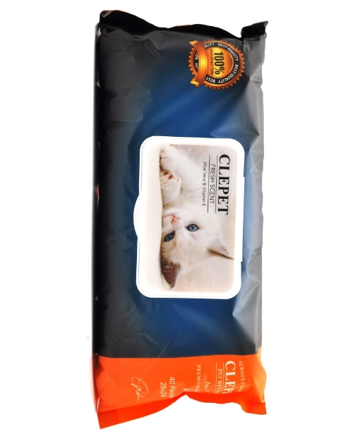 تصویر دستمال مرطوب Clipet با رایحه آلوئه ورا سایز 28*24 سانتی متر- 40 عدد