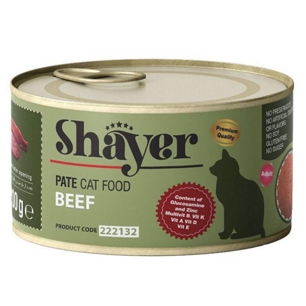 تصویر  کنسرو پته Shayer مخصوص گربه بالغ تهیه شده از گوشت گاو - 200 گرم