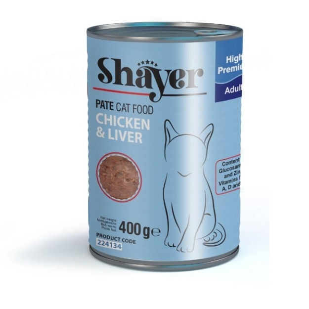 تصویر  کنسرو پته Shayer مخصوص گربه با طعم مرغ و جگر - 400 گرم