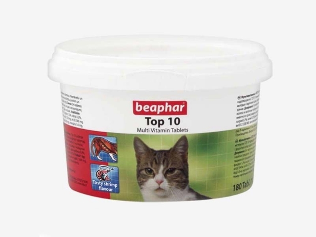 تصویر  قرص مولتی  ویتامین Top10 مخصوص گربه Beaphar با طعم میگو - 180عدد