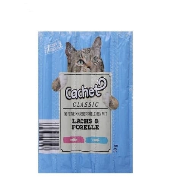 تصویر  تشویقی مدادی Cachet مخصوص گربه با طعم ماهی تن و ماهی قزل آلا - 50 گرم