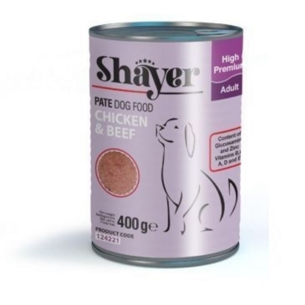 تصویر  کنسرو Shayer مخصوص سگ بالغ تهیه شده از گوشت گوساله ومرغ - 400 گرم