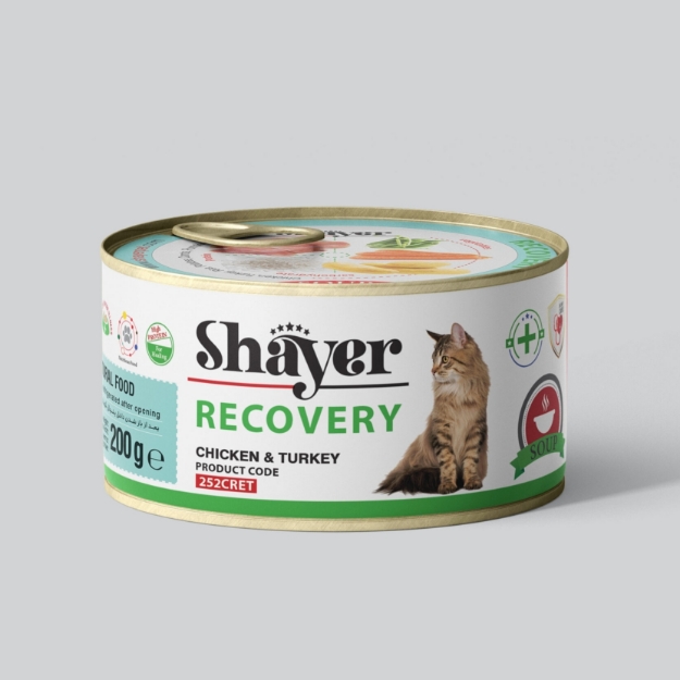 تصویر  کنسرو ریکاوری Shayer مخصوص گربه تهیه شده از مرغ و بوقلمون - 200 گرم
