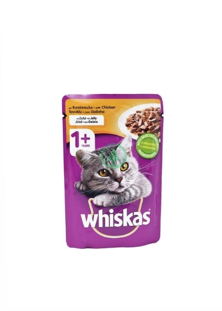 تصویر  پوچ Whiskas مخصوص گربه بالغ تهیه شده از مرغ  در ژله - 100گرم