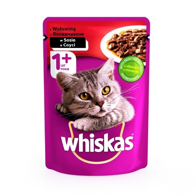 تصویر  پوچ Whiskas مخصوص گربه بالغ تهیه شده از گوشت گاو در سس گوشت - 100گرم