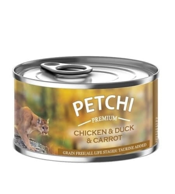 تصویر  کنسرو Petchi تهیه شده ار فیله مرغ ,اردک ,هویج مخصوص سگ و گربه - 120گرم