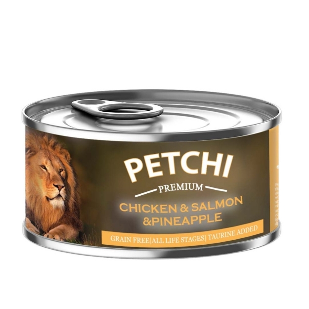 تصویر  کنسرو  Petchi تهیه شده از مرغ ماهی سالمون ,آناناس مخصوص گربه - 120گرم