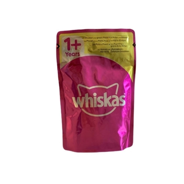 تصویر  پوچ Whiskas مخصوص گربه بالغ تهیه شده از گوشت مرغ و نخود سبز در ژله - 100 گرم