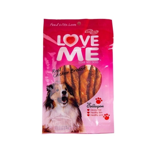 تصویر  تشویقی  love me مخصوص سگ مدل مدادی با دورپیج مرغ - 90 گرم