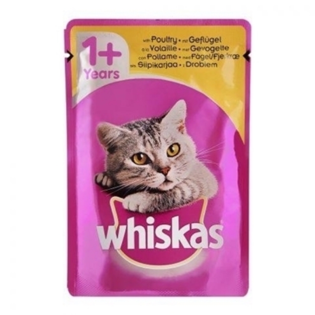 تصویر  پوچ Whiskas مخصوص گربه بالغ تهیه شده از گوشت طیور همراه سس گوشت