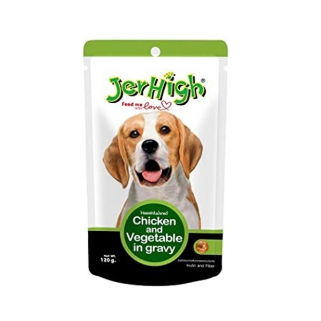 تصویر پوچ Jerhigh مخصوص سگ تهیه شده از مرغ و سبزیجات - 120گرم 