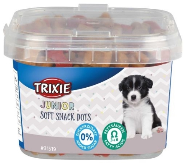 تصویر  تشویقی Trixie مدل سطلی Junior Soft Snack Dots مخصوص توله سگ - 140گرم 