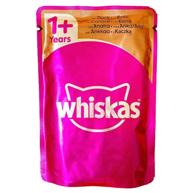 تصویر  پوچ Whiskas مخصوص گربه بالغ تهیه شده از گوشت اردک در ژله - 100 گرم