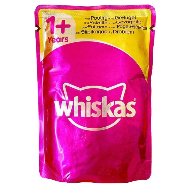تصویر  پوچ Whiskas مخصوص گربه بالغ تهیه شده از گوشت طیور در ژله - 100 گرم