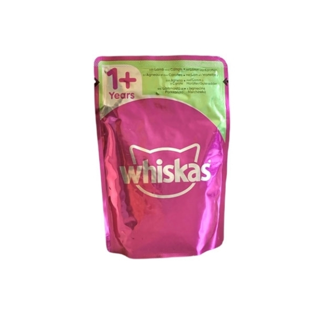تصویر  پوچ Whiskas مخصوص گربه بالغ تهیه شده از گوشت بره و هویج در ژله - 100 گرم