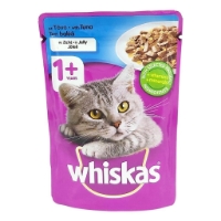 تصویر پوچ Whiskas مخصوص گربه بالغ تهیه شده از ماهی تن در ژله - 100 گرم 