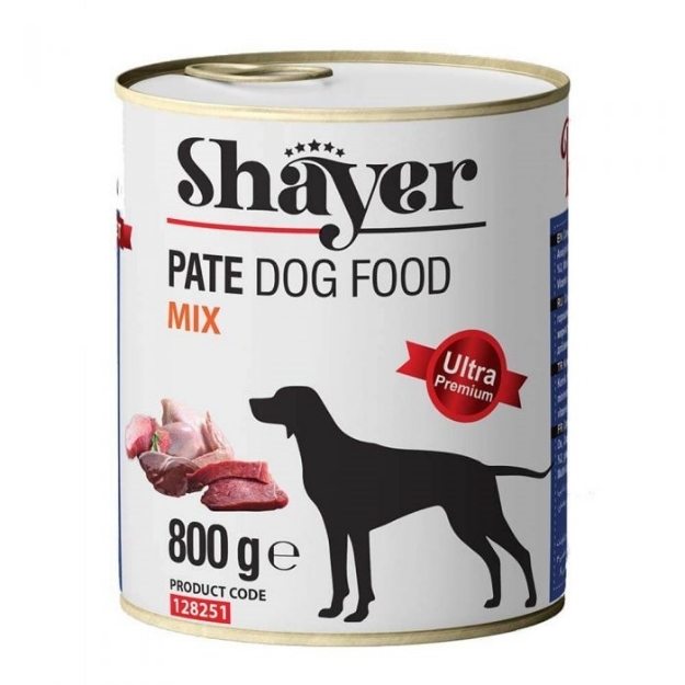 تصویر  كنسرو پته Shayer مخصوص سگ بالغ تهيه شده از ميكس گوشت و گوشت ماكيان - 800 گرمي