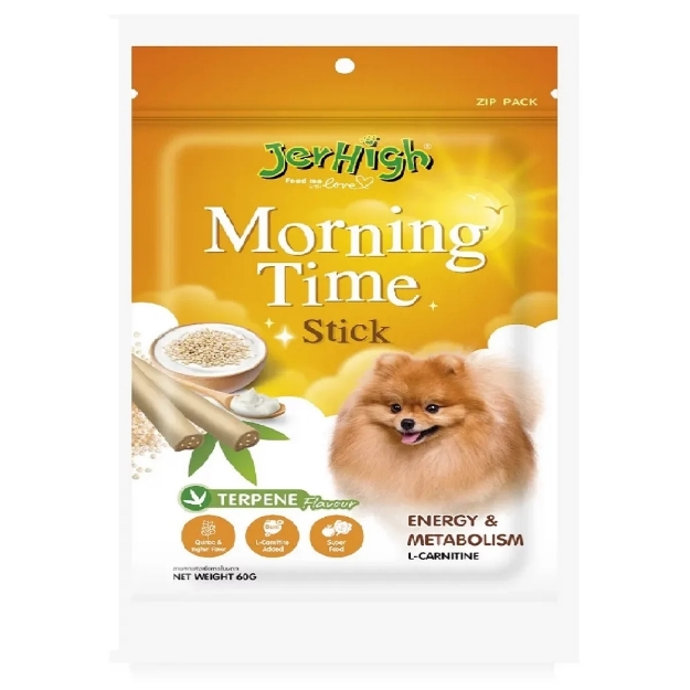 تصویر  تشویقی Jerhigh مخصوص سگ مدل Morning Time تهیه شده از شیر، ماست، تخم مرغ و دانه کینوا  - 60 گرم