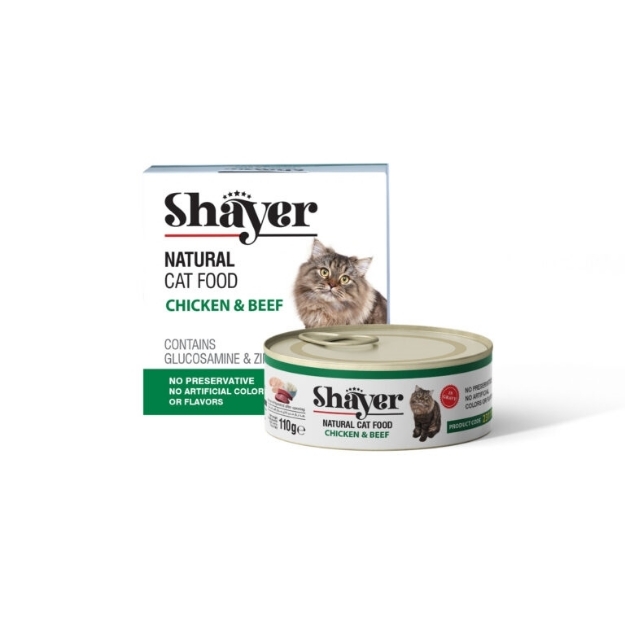 تصویر  کنسرو گربه Shayer تهیه شده از گوشت مرغ و گاو - 110گرم