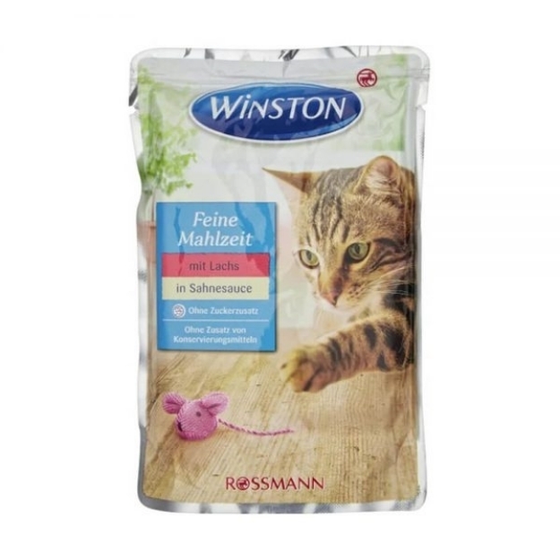 تصویر  پوچ  winston تهیه شده از ماهی قزل آلا در سس خامه ای مخصوص گربه - 100گرم