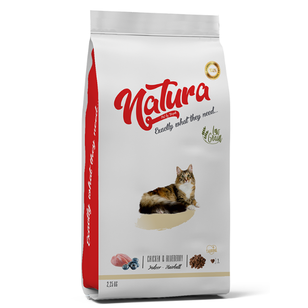 تصویر  غذای خشک Natura مدل Indoor & Hairball تهیه شده از مرغ و بلوبری و ذرت مخصوص گربه بالغ - 2/25 کیلوگرم