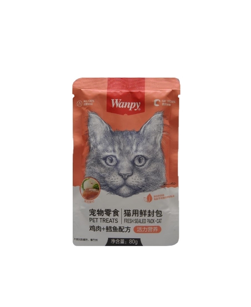 تصویر  پوچ Wanpy مخصوص گربه تهیه شده از مرغ و ماهی مرکب - 80گرم