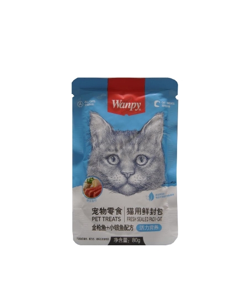تصویر  پوچ Wanpy مخصوص گربه تهیه شده از گوشت ماهی تن و ماهی نقره ای - 80 گرم