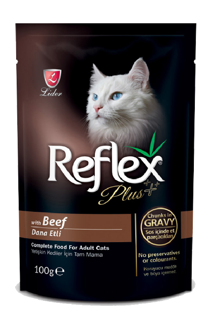 تصویر  پوچ Reflex Plus مخصوص گربه بالغ تهیه شده از گوشت گاو  - 100 گرم