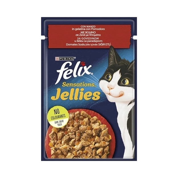 تصویر پوچ Felix مدل Sensations مخصوص گربه تهیه شده از گوشت گاو در ژله -وزن 85گرم