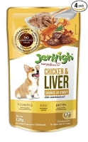 تصویر پوچ Jerhigh مخصوص سگ بالغ مدل Chunk تهیه شده از مرغ و جگر در سس -وزن  120 گرم 