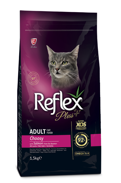 تصویر  غذای خشک مخصوص گربه بالغ Reflex Plus مدل Choosy مناسب برای گربه های بد غذا تهیه شده از ماهی سالمون - 1/5 کیلوگرم