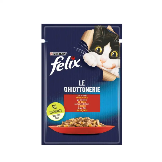 تصویر پوچ Felix مخصوص گربه های بالغ تهیه شده از گوشت گاو در ژله - وزن 85 گرم 