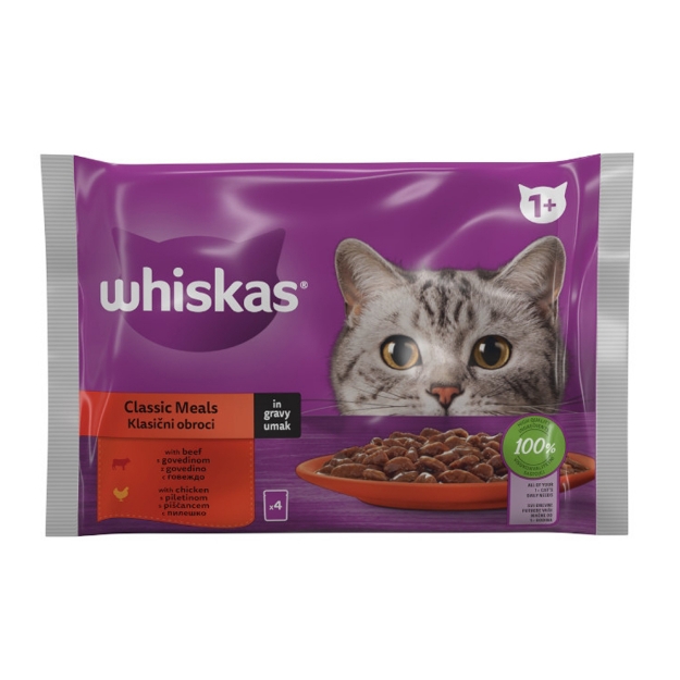 تصویر  پوچ مولتی پک مخصوص گربه های بالغ Whiskas مدل Chicken&Beef Multipack تهیه شده از گوشت گوساله و مرغ - 4*85 گرم