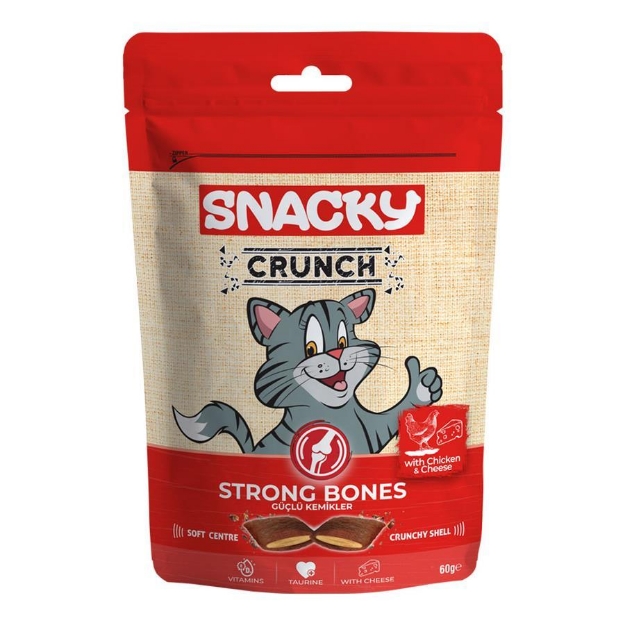 تصویر  تشویقی مخصوص گربه Snacky مدل Strong Bones تهیه شده از مرغ و پنیر - 60 گرم