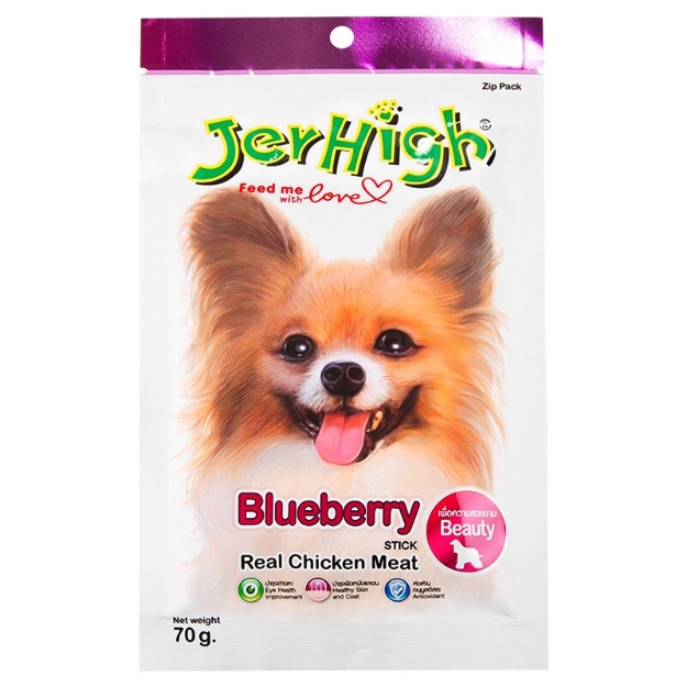 تصویر تشویقی JerHigh  مخصوص سگ تهیه شده از مرغ با طعم بلوبری - 70گرم