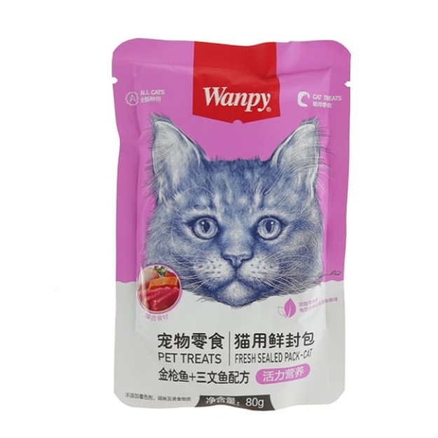 تصویر  پوچ Wanpy مخصوص گربه  تهیه شده از مرغ و ماهی تن - 80گرم