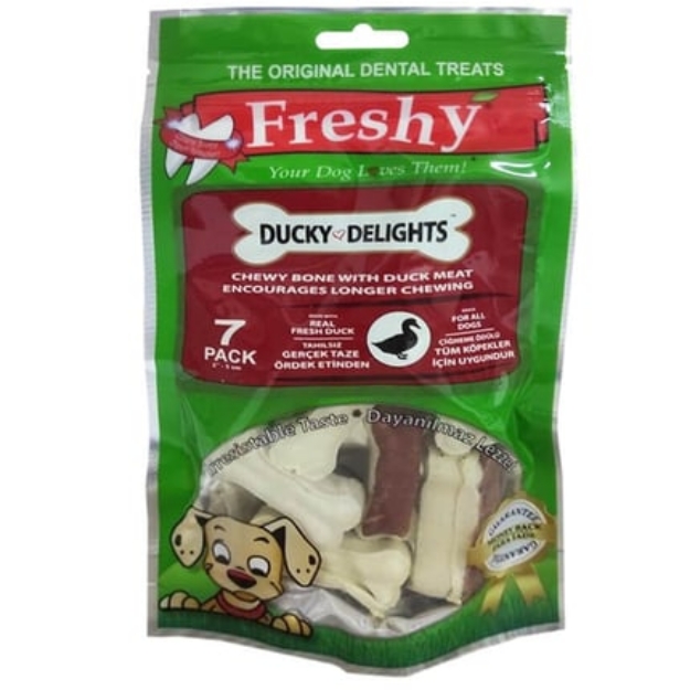 تصویر  تشویقی مخصوص سگ Freshy مدل Ducky Delights تهیه شده از راوهاید به همراه گوشت اردک - 105 گرم