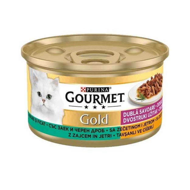 تصویر  کنسرو چانکی  Gourmet Gold مخصوص گربه بالغ تهیه شده از گوشت خرگوش و جگر - 85 گرم