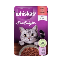 تصویر  پوچ گربه Whiskas مدل Pure Delight تهیه شده از گوشت گاو در ژله - 85 گرم