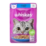 تصویر پوچ Whiskas مخصوص گربه بالغ  تهیه شده از ماهی تن در ژله - وزن 85 گرم 