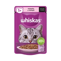 تصویر پوچ Whiskas مخصوص گربه بالغ تهیه شده از ماهی سالمون در سس - وزن 85 گرم 
