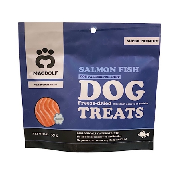 تصویر  تشويقی مخصوص سگ مکدلف مدل فريزدرايد تهيه شده از ماهی سالمون - 35 گرم