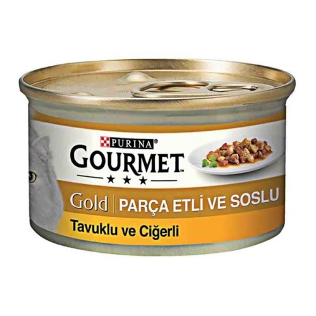 تصویر  کنسرو Gourmet Gold مخصوص گربه بالغ مدل تکه‌ای تهیه شده از مرغ و جگر در سس - 85 گرم