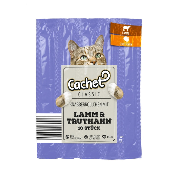 تصویر استیک تشویقی مخصوص گربه Cachet با طعم بره و بوقلمون - بسته 10 عددی