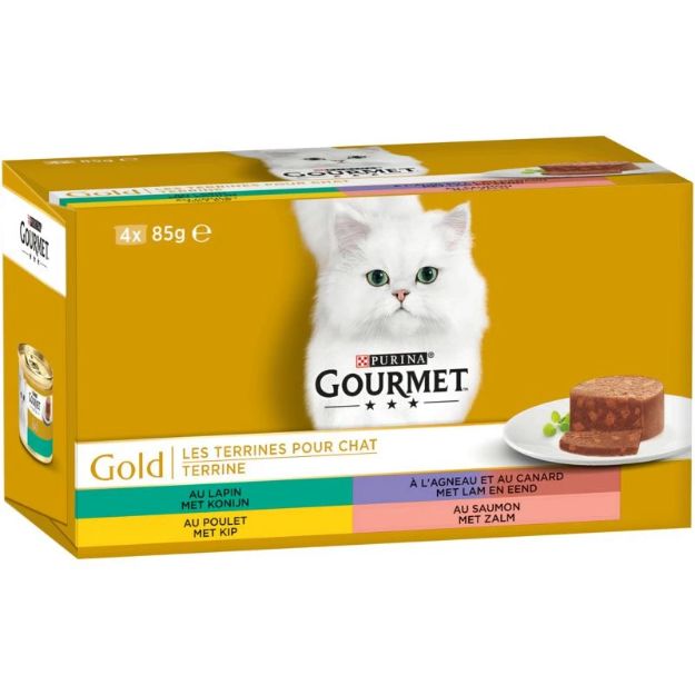 تصویر کنسرو گربه Gourmet با طعم های خرگوش، گوشت بره، اردک، ماهی آب های آزاد - بسته 4 عددی