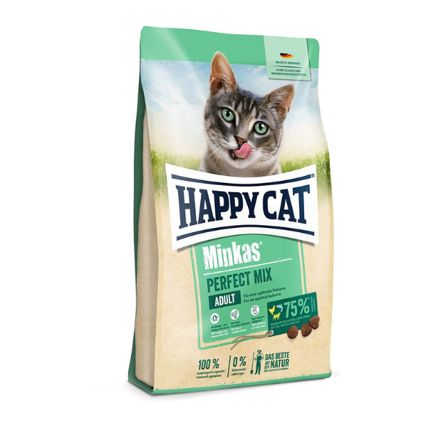 تصویر غذای خشک گربه بالغ Happy Cat مدل Minkas با طعم طیور، ماهی و گوشت بره - 4 کیلوگرم