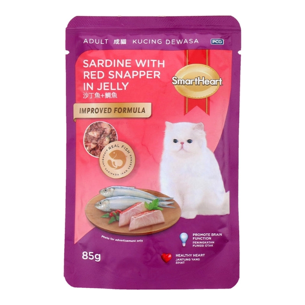 تصویر پوچ مخصوص گربه SmartHeart با طعم ماهی ساردین و ماهی سرخو - 85 گرم