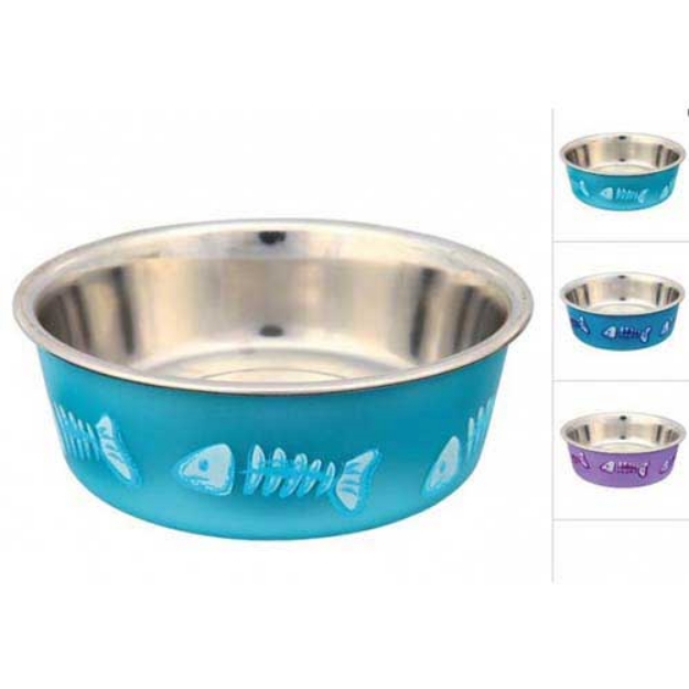 تصویر ظرف غذا  Trixie رنگ آبی روشن با طرح ماهی برای گربه