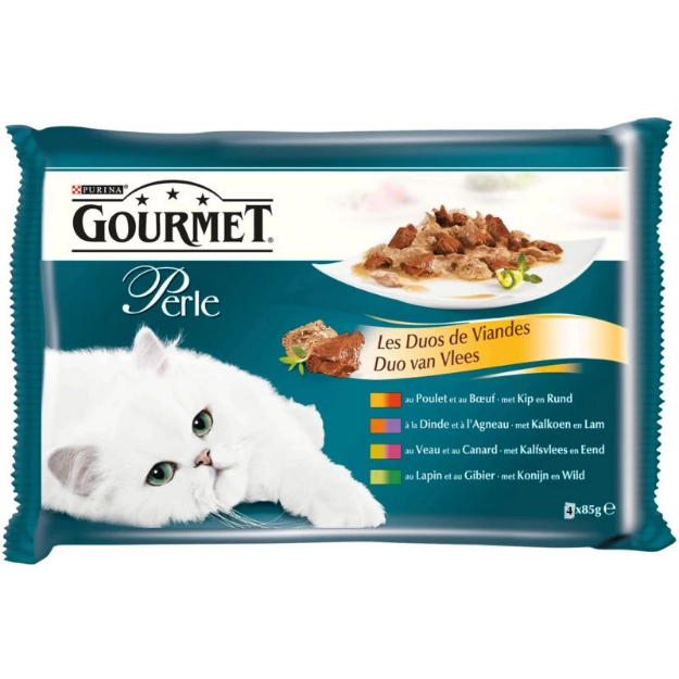 تصویر پوچ مخصوص گربه Gourmet با طعم های گوشت بره، مرغ، بوقلمون، اردک و خرگوش - بسته 4 عددی
