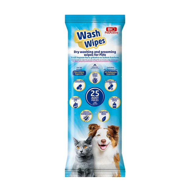 تصویر  دستمال شستشو  برند Bio  مخصوص سگ و گربه  مدل Wash wipes  